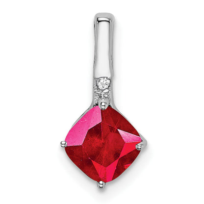 14k White Gold Cushion Ruby and Real Diamond Pendant