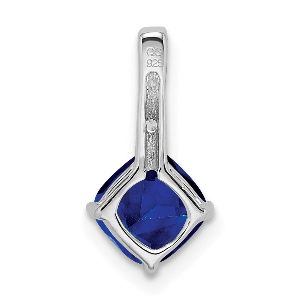14k White Gold Cushion Sapphire and Real Diamond Pendant