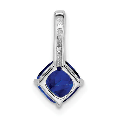 14k White Gold Cushion Sapphire and Real Diamond Pendant