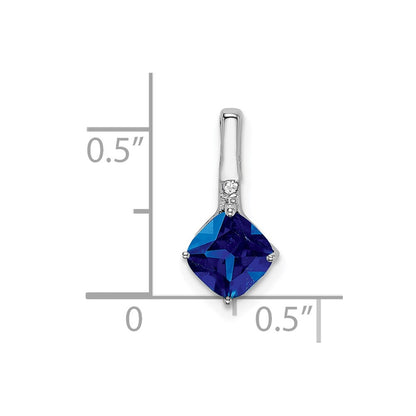 14k White Gold Cushion Sapphire and Real Diamond Pendant
