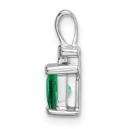 14k White Gold Square Emerald and Real Diamond Pendant