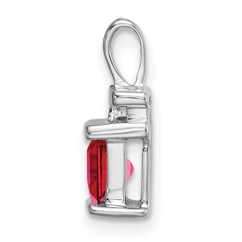 14k White Gold Square Ruby and Real Diamond Pendant