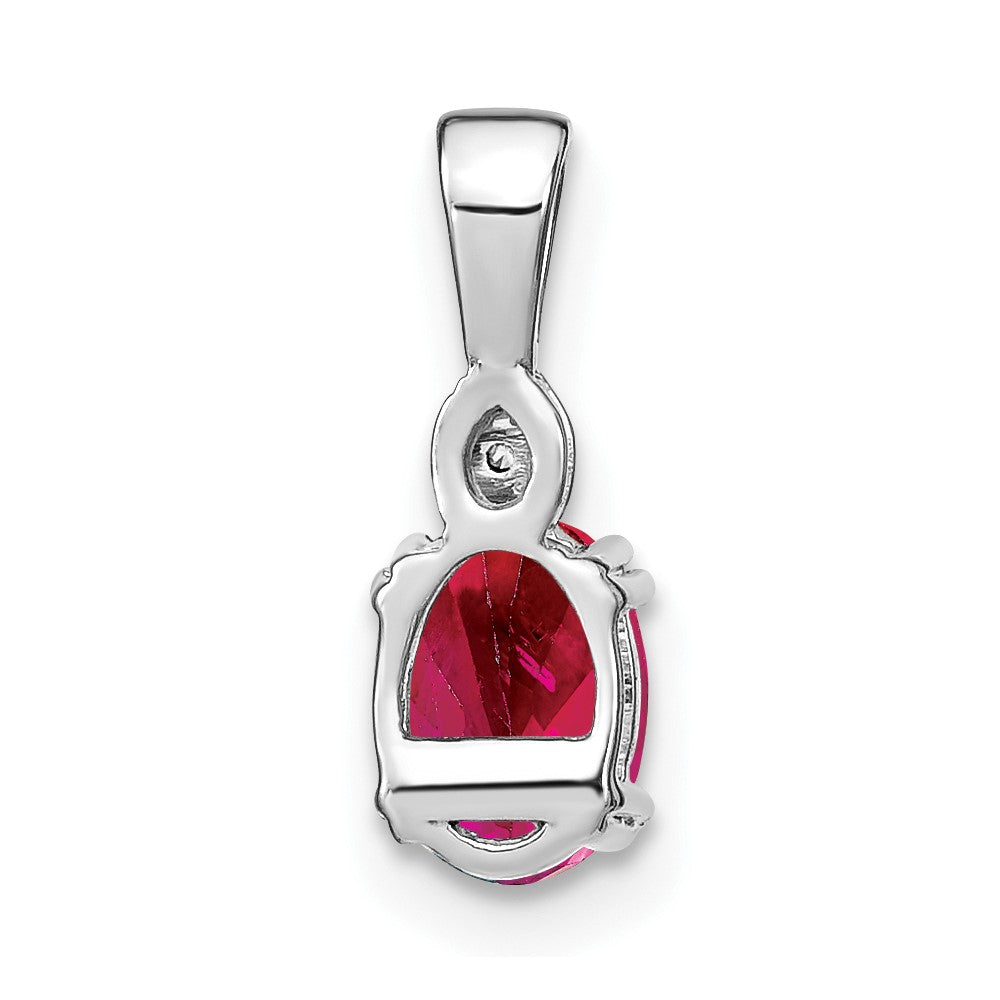 14k White Gold Oval Ruby and Real Diamond Pendant