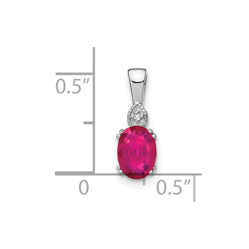 14k White Gold Oval Ruby and Real Diamond Pendant