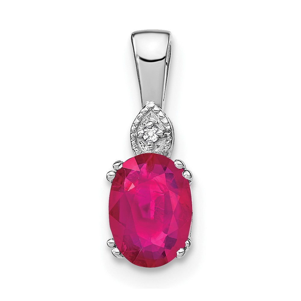 14k White Gold Oval Ruby and Real Diamond Pendant