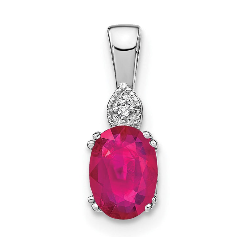 14k White Gold Oval Ruby and Real Diamond Pendant