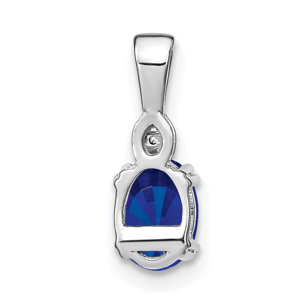 14k White Gold Oval Sapphire and Real Diamond Pendant