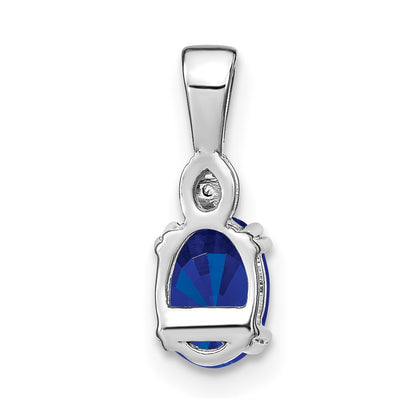 14k White Gold Oval Sapphire and Real Diamond Pendant