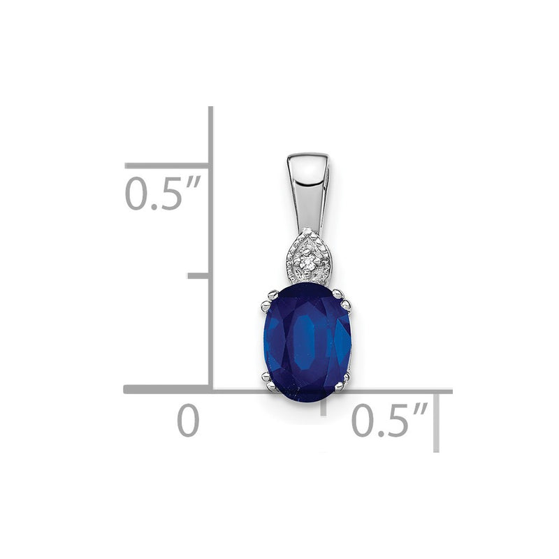 14k White Gold Oval Sapphire and Real Diamond Pendant