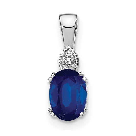 14k White Gold Oval Sapphire and Real Diamond Pendant