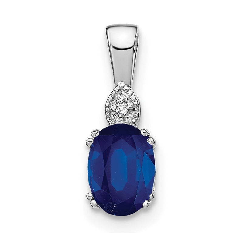 14k White Gold Oval Sapphire and Real Diamond Pendant