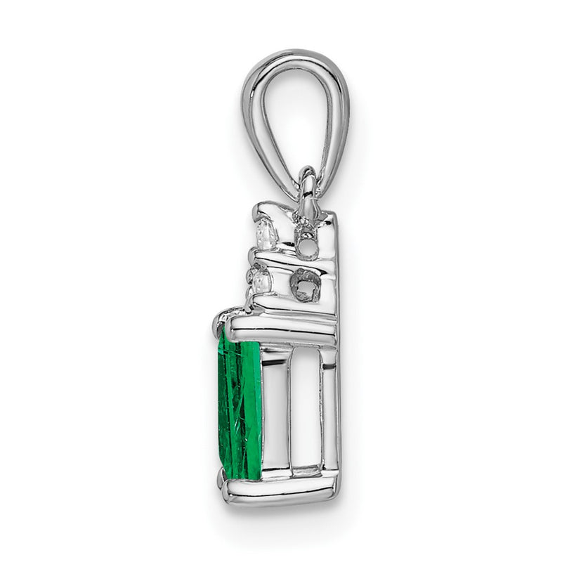 14k White Gold Rectangle Emerald and Real Diamond Pendant