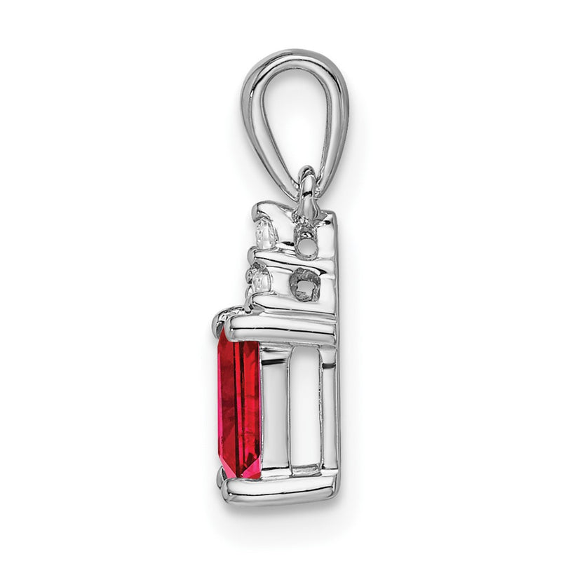 14k White Gold Emerald-shape Ruby and Real Diamond Pendant