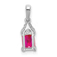 14k White Gold Emerald-shape Ruby and Real Diamond Pendant