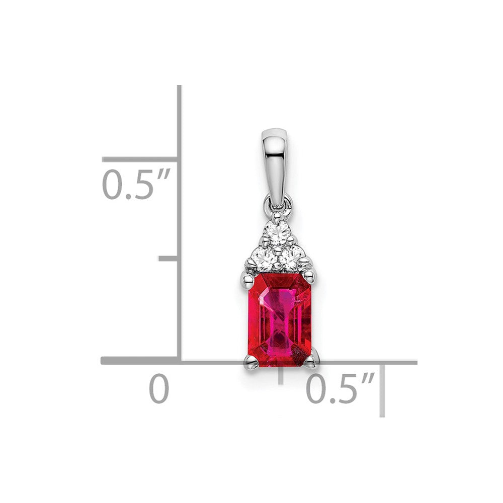 14k White Gold Emerald-shape Ruby and Real Diamond Pendant