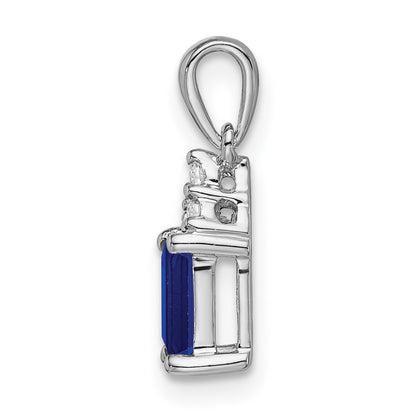 14k White Gold Emerald-shape Sapphire and Real Diamond Pendant