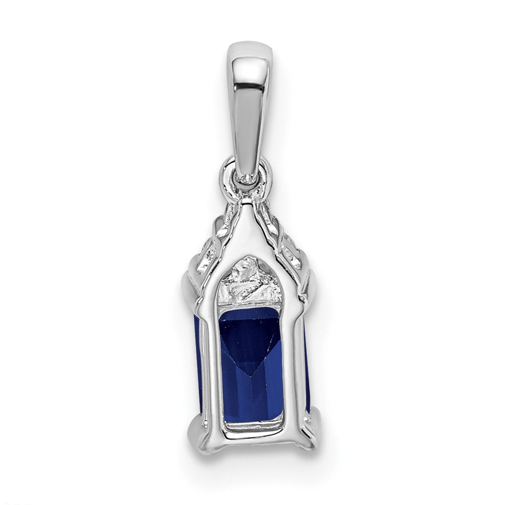 14k White Gold Emerald-shape Sapphire and Real Diamond Pendant