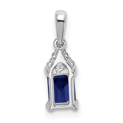 14k White Gold Emerald-shape Sapphire and Real Diamond Pendant