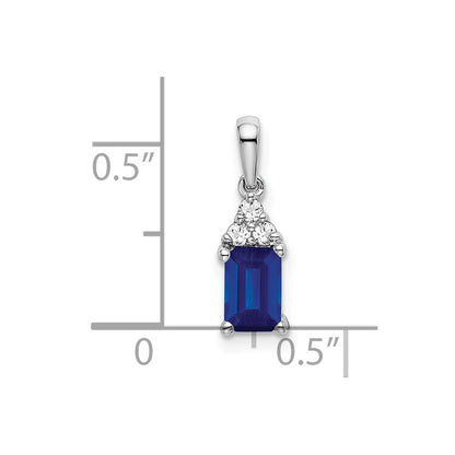 14k White Gold Emerald-shape Sapphire and Real Diamond Pendant