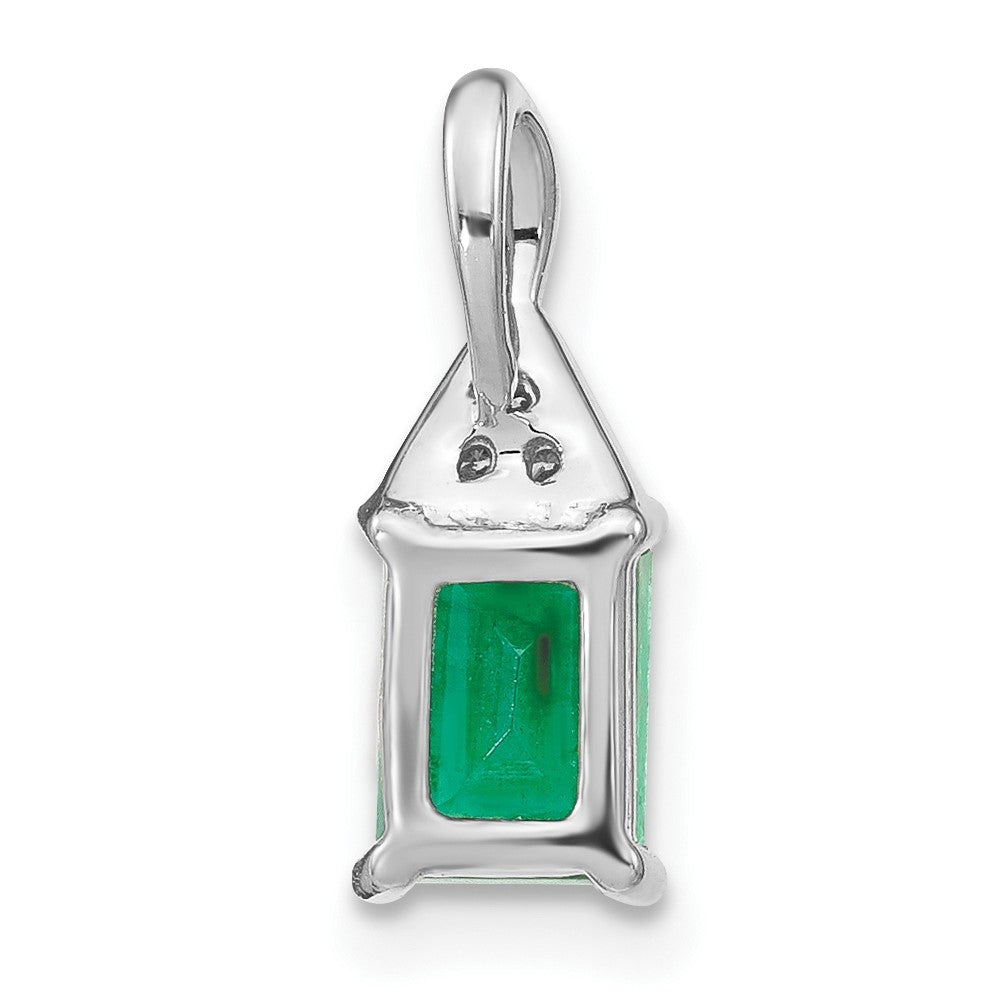 14k White Gold Rectangle Emerald and Real Diamond Pendant
