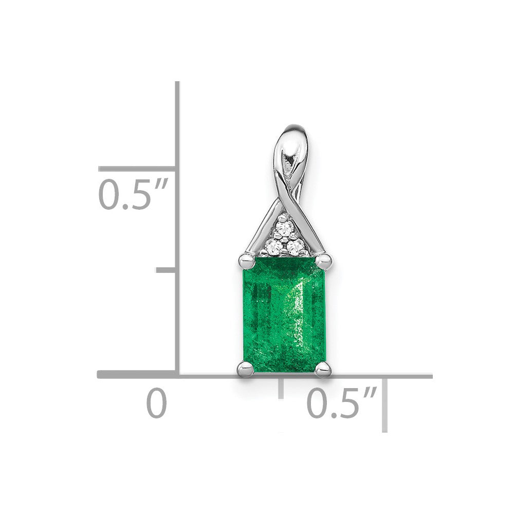 14k White Gold Rectangle Emerald and Real Diamond Pendant