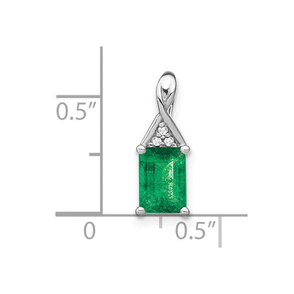 14k White Gold Rectangle Emerald and Real Diamond Pendant