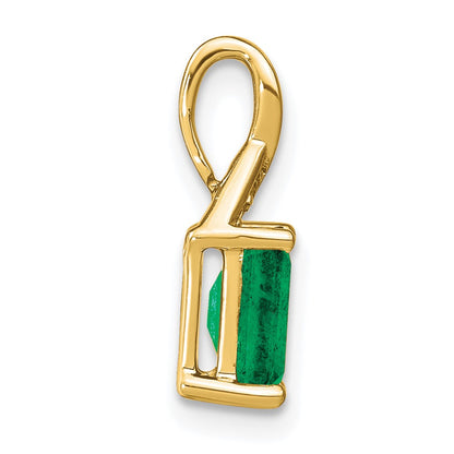 14K Yellow Gold Rectangle Emerald and Real Diamond Pendant