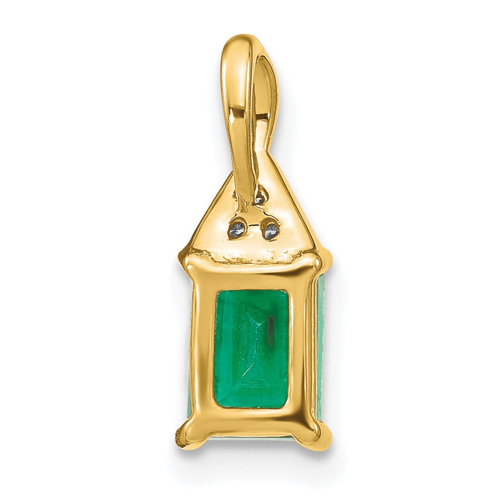 14K Yellow Gold Rectangle Emerald and Real Diamond Pendant