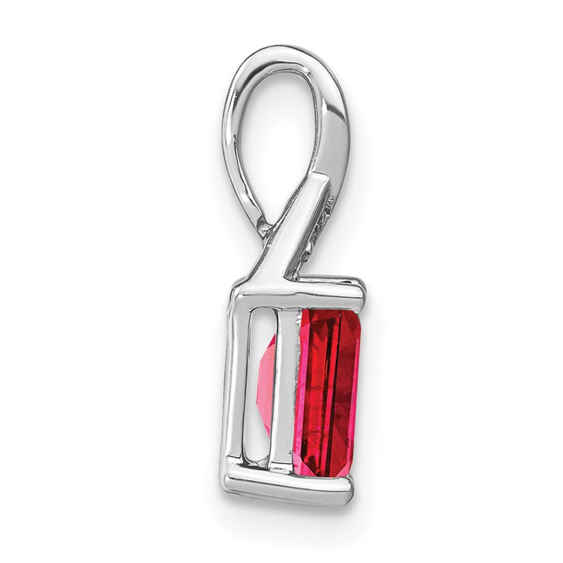 14k White Gold Emerald-shape Ruby and Real Diamond Pendant