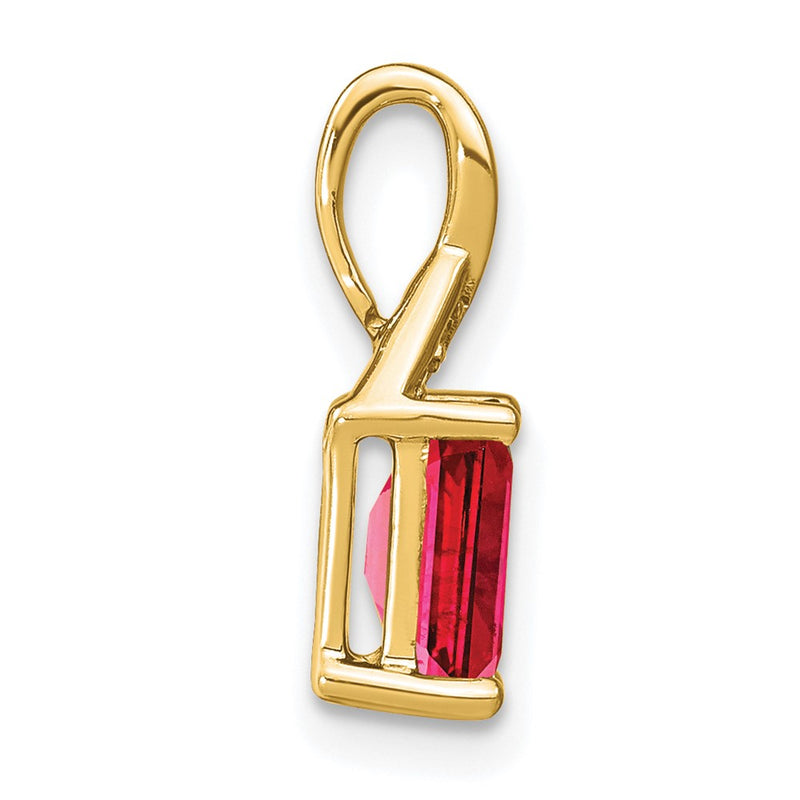 14K Yellow Gold Emerald-shape Ruby and Real Diamond Pendant