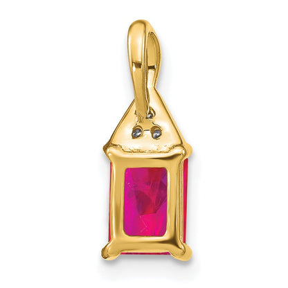 14K Yellow Gold Emerald-shape Ruby and Real Diamond Pendant