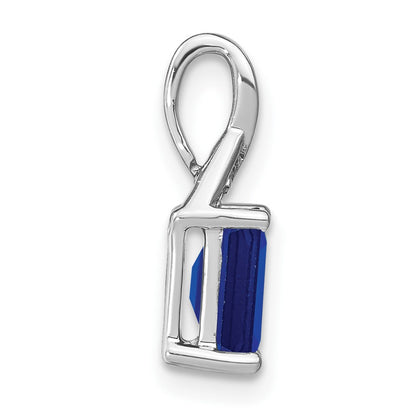 14k White Gold Emerald-shape Sapphire and Real Diamond Pendant
