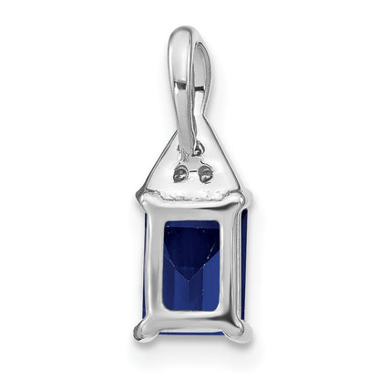14k White Gold Emerald-shape Sapphire and Real Diamond Pendant