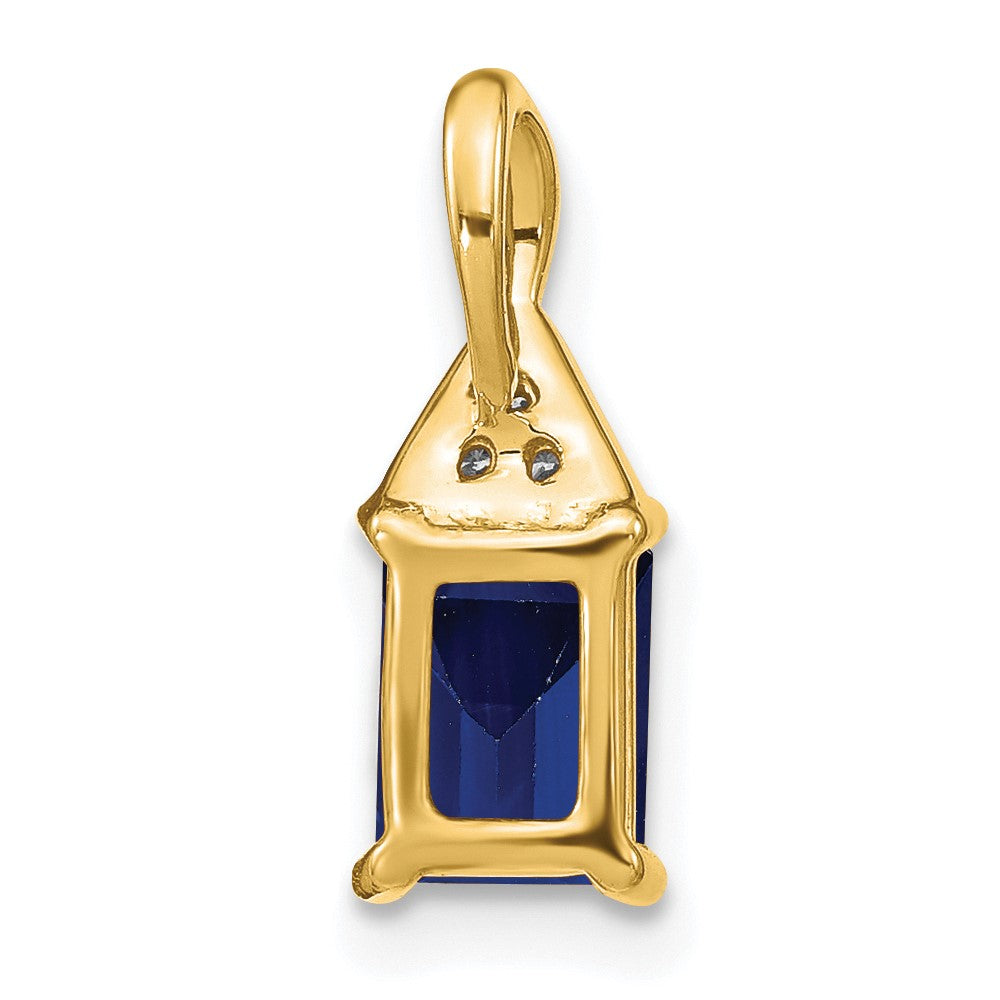 14K Yellow Gold Emerald-shape Sapphire and Real Diamond Pendant
