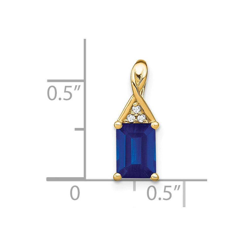 14K Yellow Gold Emerald-shape Sapphire and Real Diamond Pendant