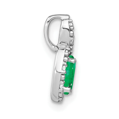 14k White Gold Oval Emerald and Real Diamond Pendant