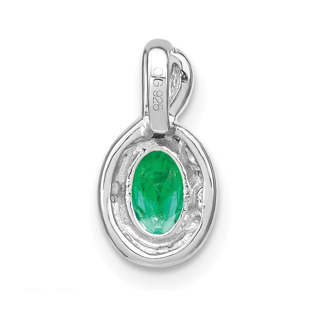 14k White Gold Oval Emerald and Real Diamond Pendant
