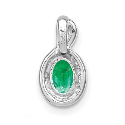 14k White Gold Oval Emerald and Real Diamond Pendant