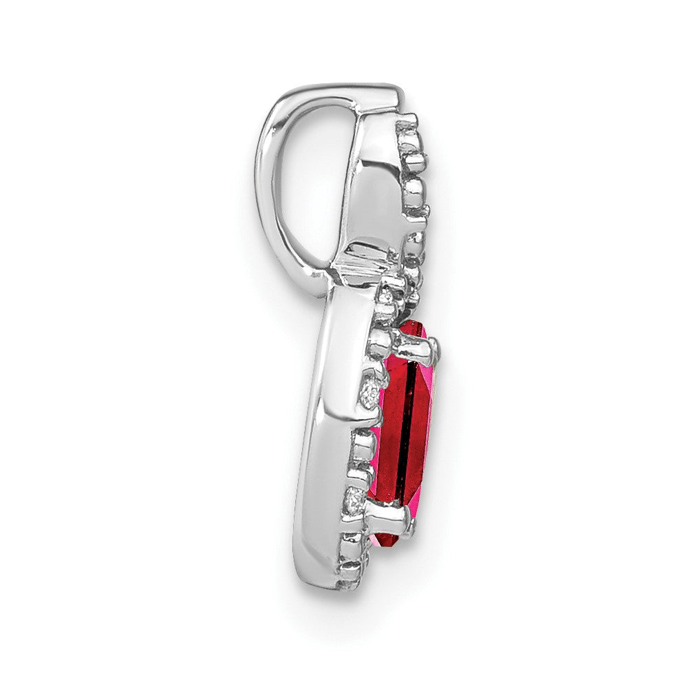 14k White Gold Oval Ruby and Real Diamond Pendant