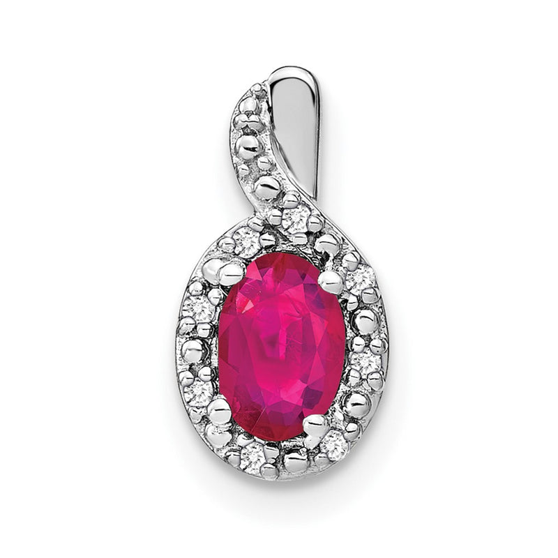 14k White Gold Oval Ruby and Real Diamond Pendant