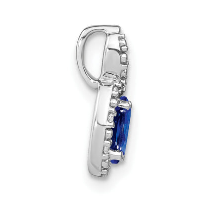 14k White Gold Oval Sapphire and Real Diamond Halo Pendant