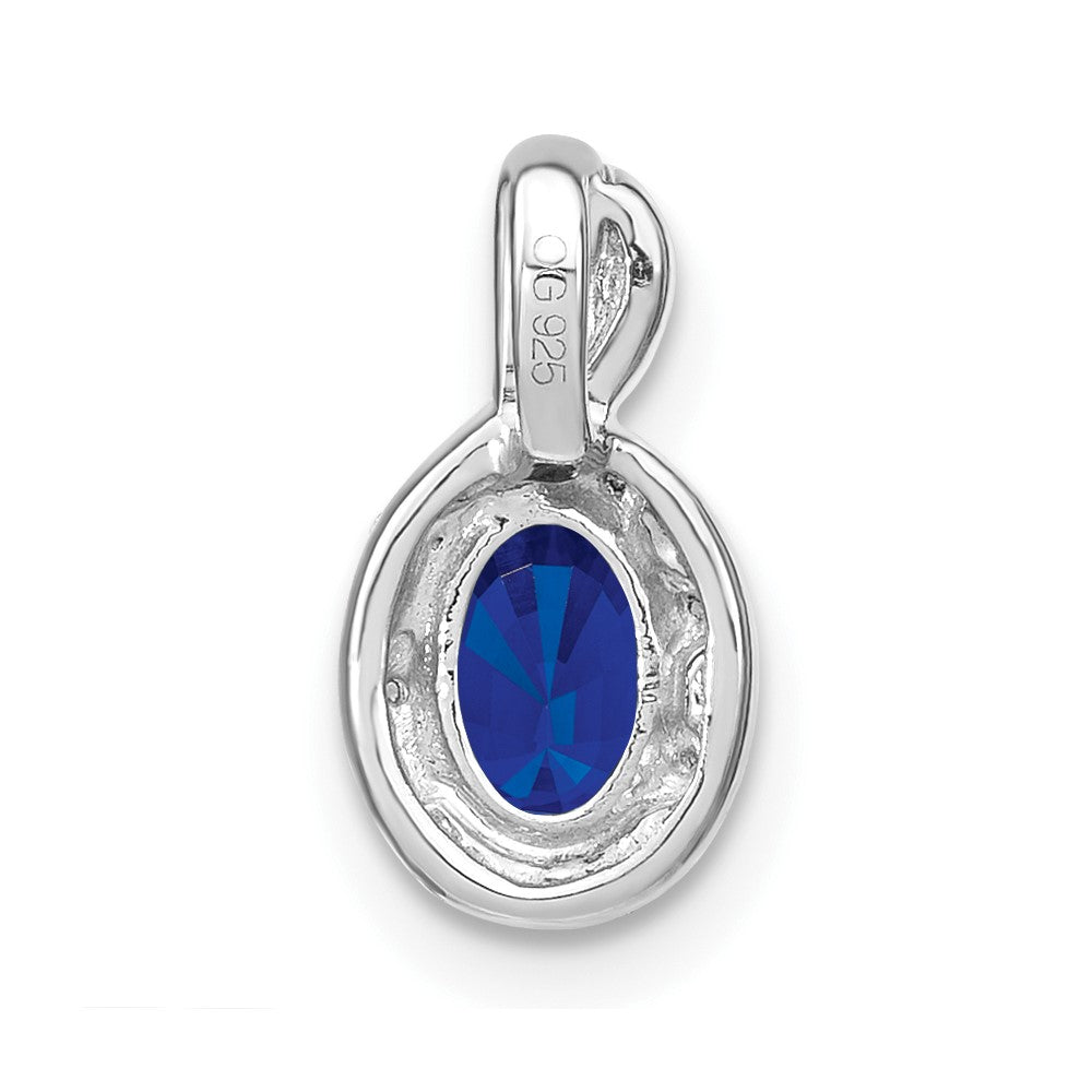 14k White Gold Oval Sapphire and Real Diamond Halo Pendant