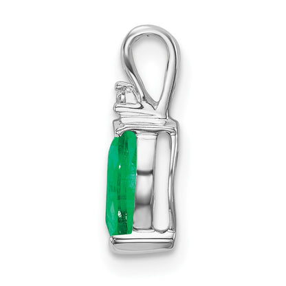 14k White Gold Pear Emerald and Real Diamond Pendant