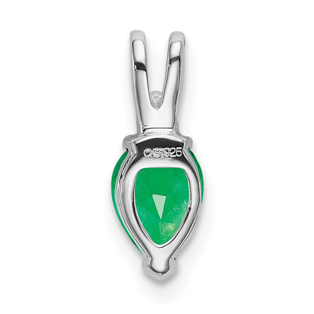 14k White Gold Pear Emerald and Real Diamond Pendant