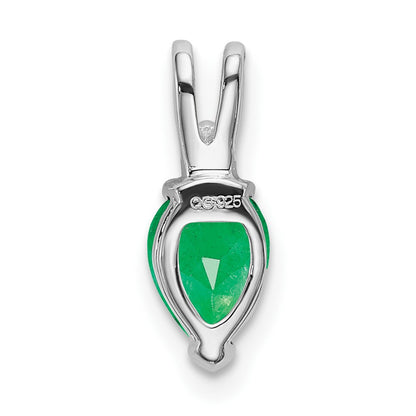 14k White Gold Pear Emerald and Real Diamond Pendant