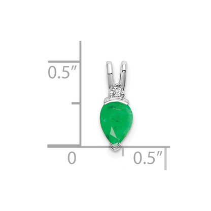 14k White Gold Pear Emerald and Real Diamond Pendant