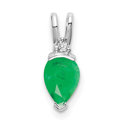 14k White Gold Pear Emerald and Real Diamond Pendant