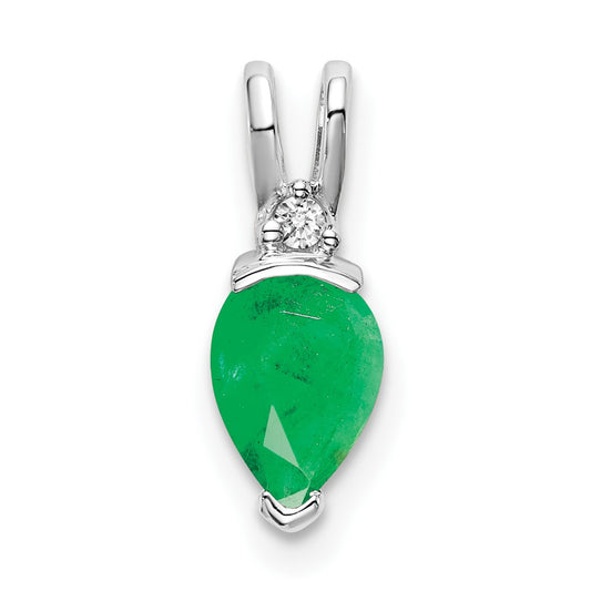 14k White Gold Pear Emerald and Real Diamond Pendant
