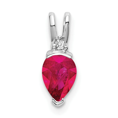 14k White Gold Pear Ruby and Real Diamond Pendant