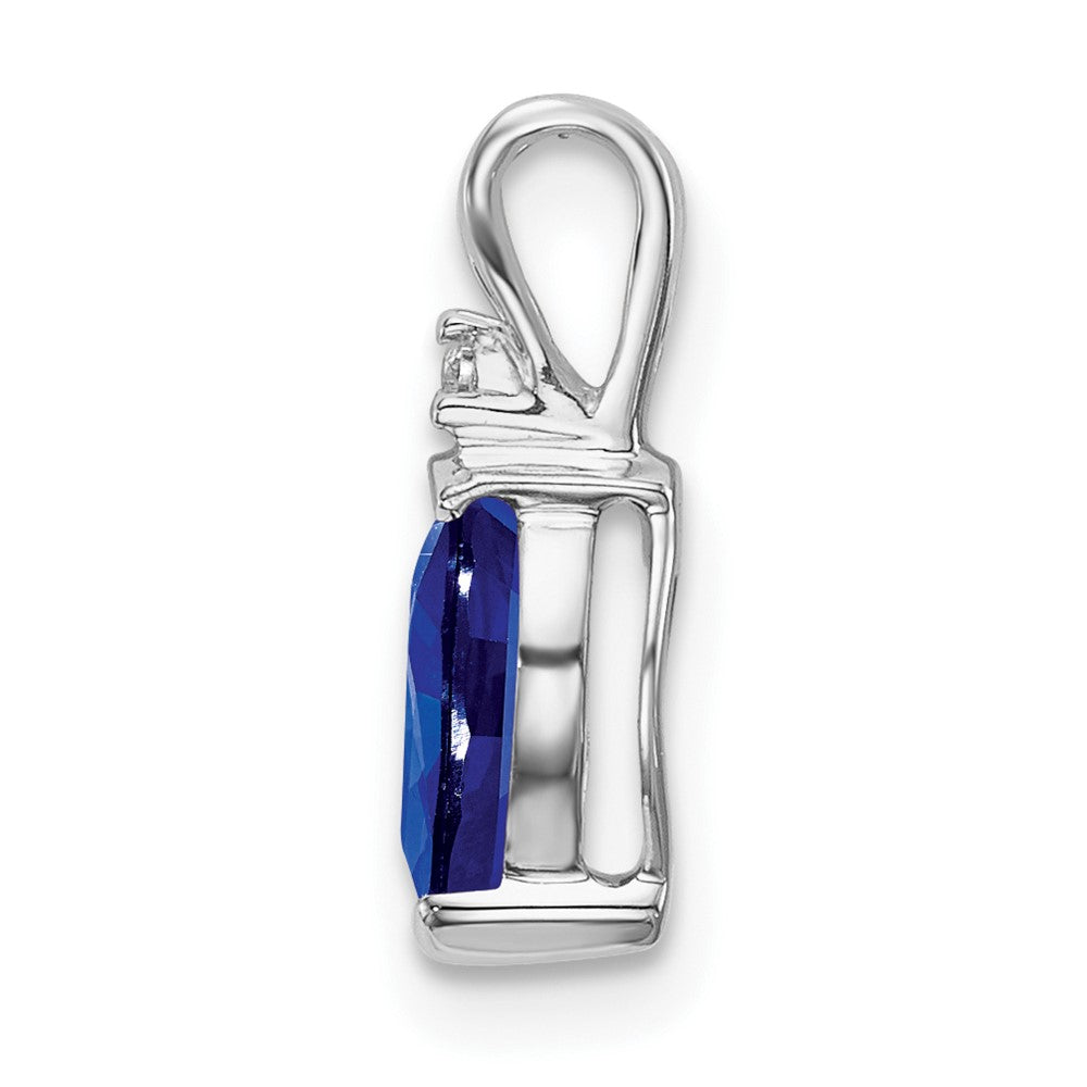 14k White Gold Pear Sapphire and Real Diamond Pendant